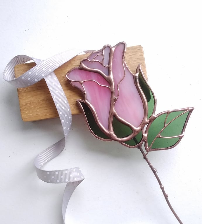 Stained Glass Pink Rosebud - Handmade in Hampshire