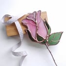 Stained Glass Pink Rosebud - handmade in Hampshire