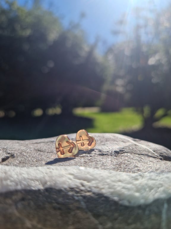 Sagittarius Copper and Sterling Silver Heart Earrings