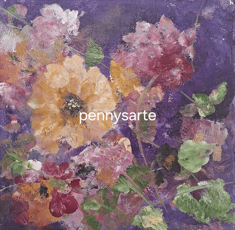 Original Textured Floral Acrylic painting - 20cm x 20cm