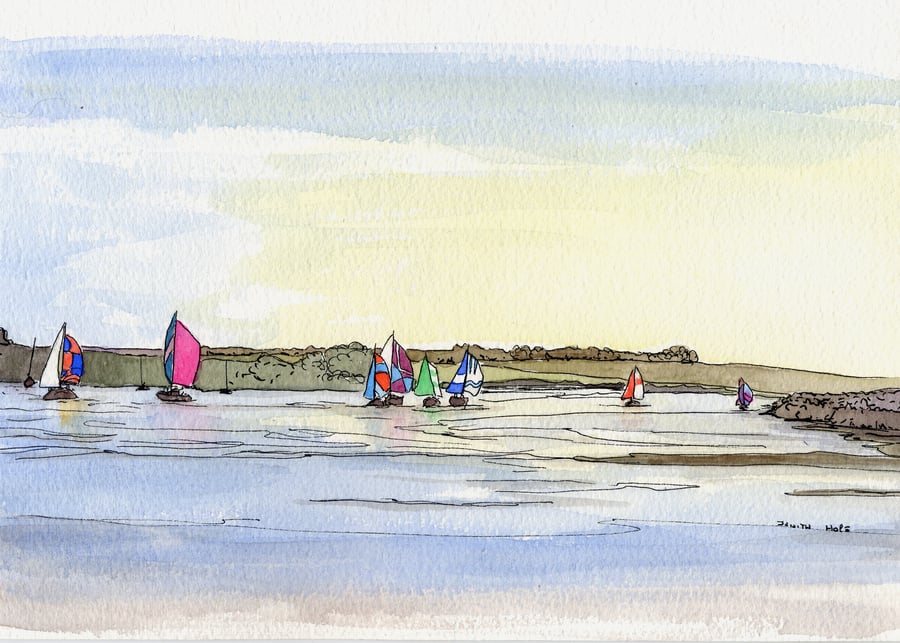 Burnham-on-Crouch Sailing with Coloured Sails Cards and Prints No 28