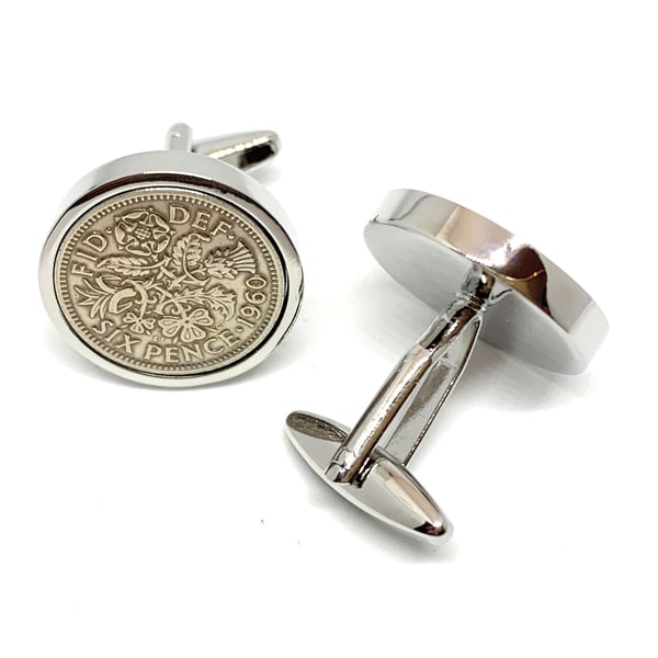 Premium 1960 Sixpence Cufflinks for a 64th birthday. 64th Birthday Gift, 1960 HT