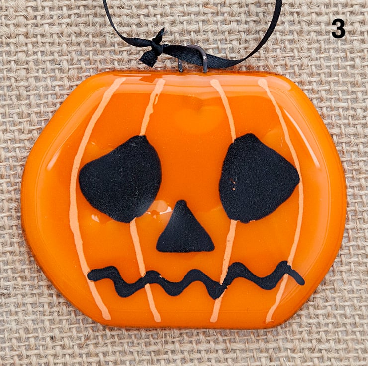 Carved Pumpkin Fused Glass Halloween Decorations - Folksy