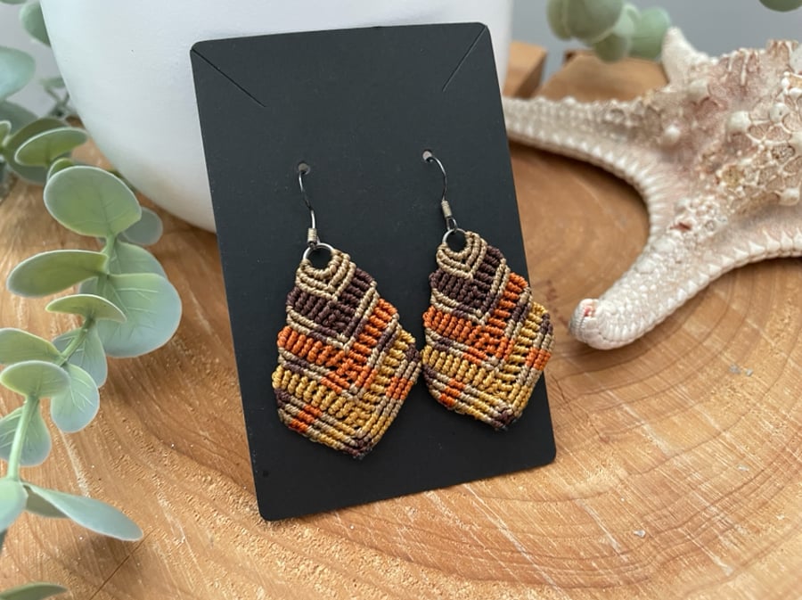 Earrings , Boho design micro macrame feather design earrings 