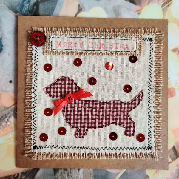 Handmade, fabric, free motion machine embroidery Christmas cards  