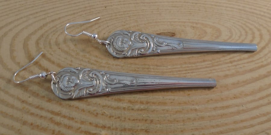 Upcycled Silver Plated Cherub Sugar Tong Handle Earrings