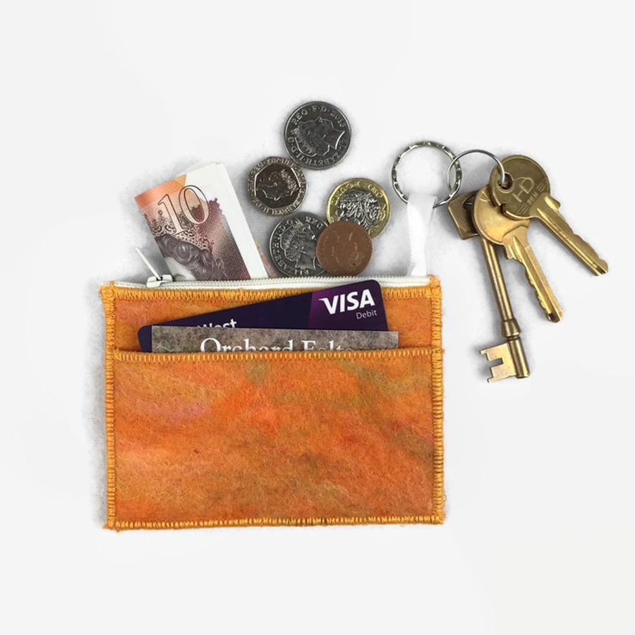 Orange felted coin purse