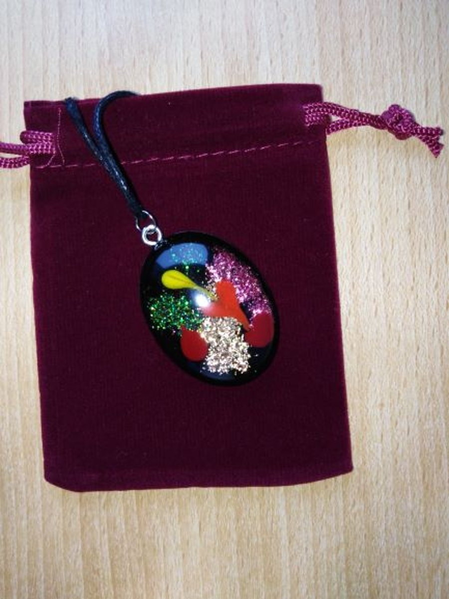 Oval yellow, pink and green pendant