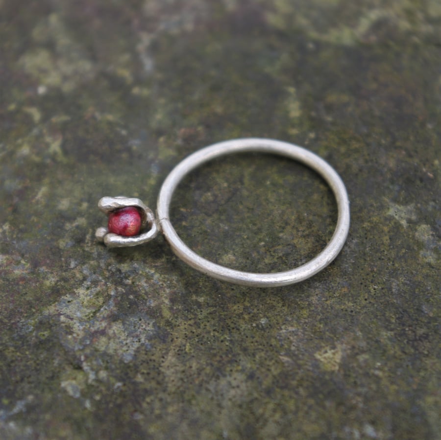 Sterling Silver and Copper Seed Pod Claw Ring