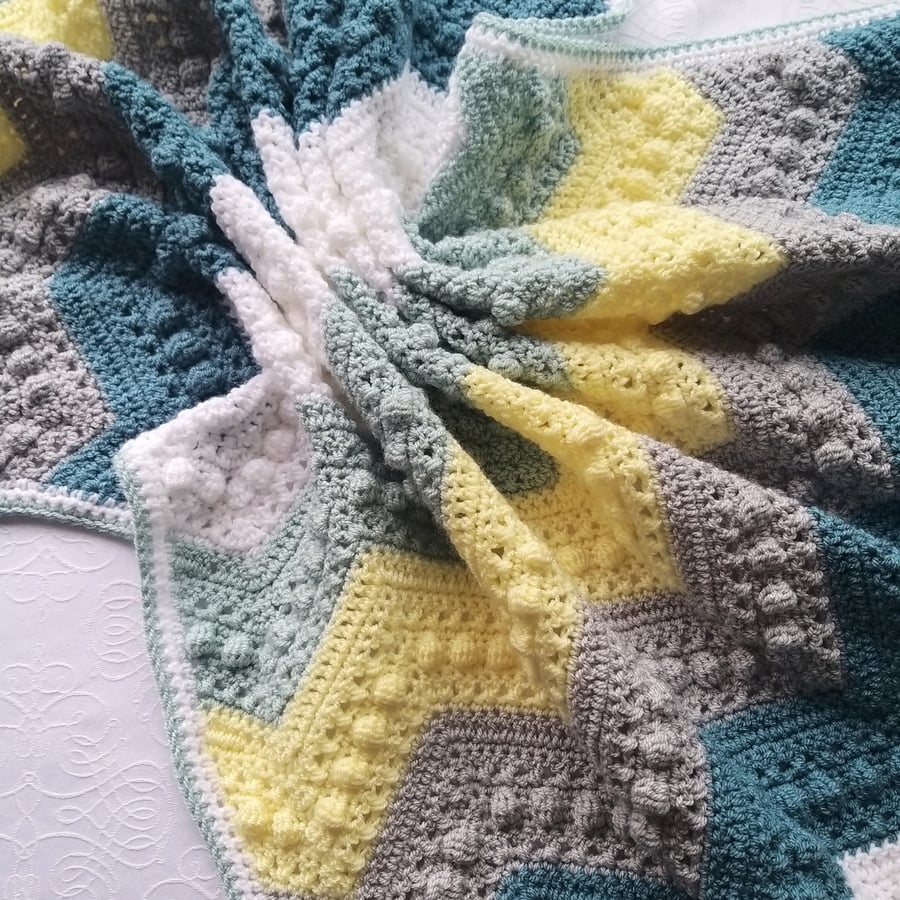  Crochet Baby Blanket Sea Green, Duck Egg & Silver 