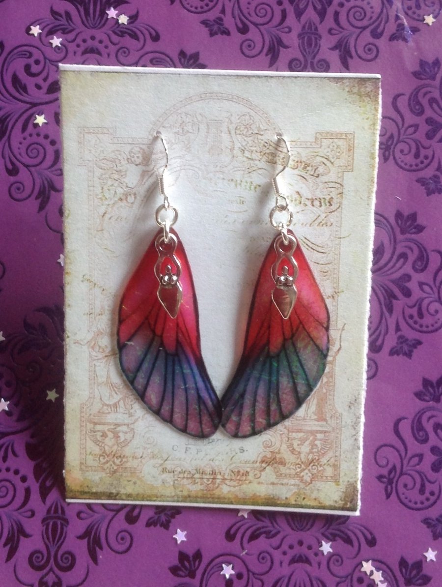 Red Mackintosh Fairy Wing Goddess Sterling Silver Earrings
