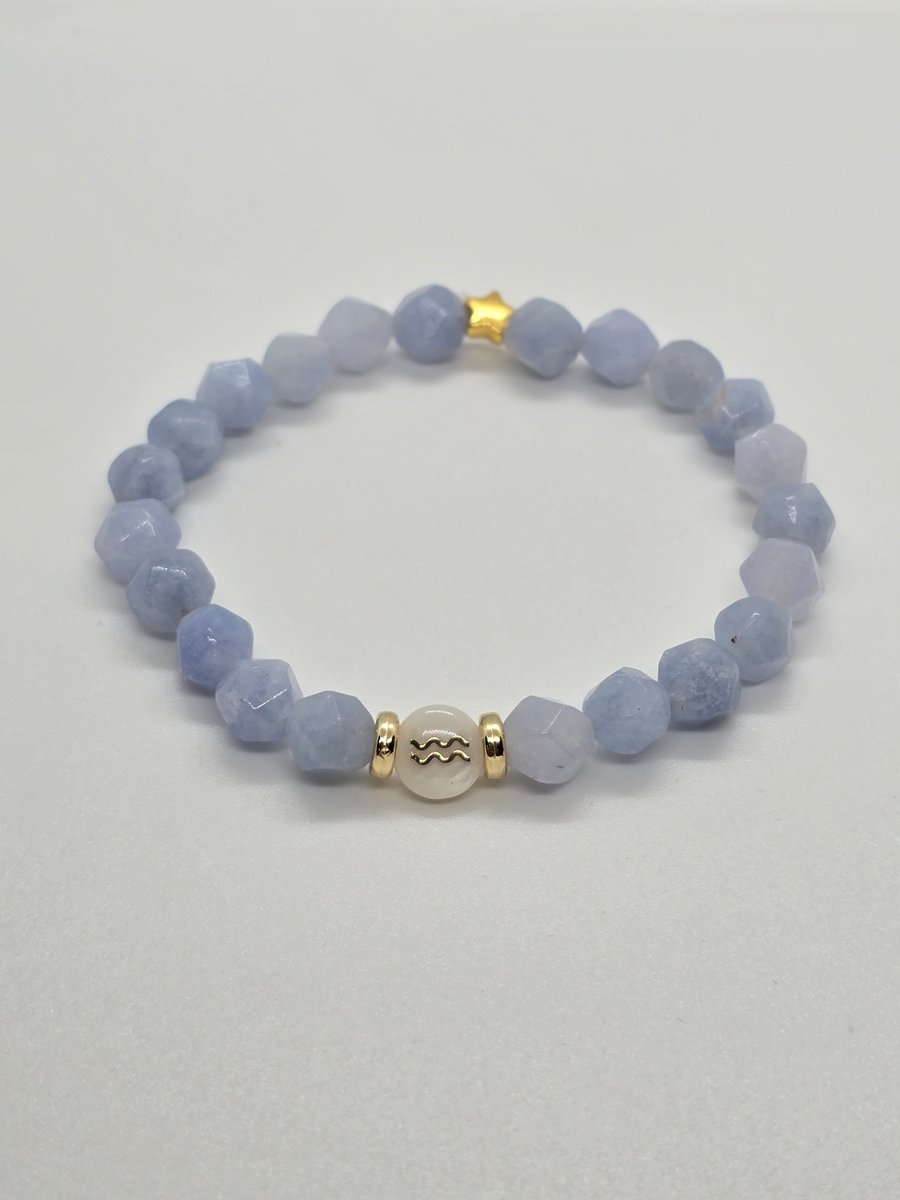 Aquamarine crystal, Aquarius elasticated bracelet 