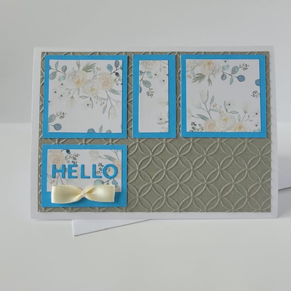 Blank floral embossed handmade hello card
