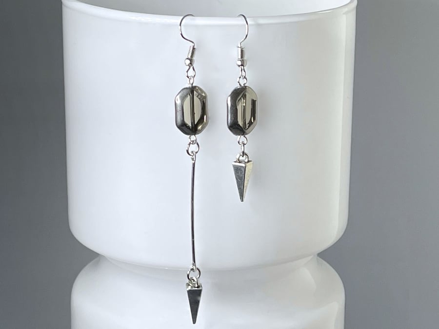 Czech glass earrings spike mismatched silver plate stainless steel electroplate