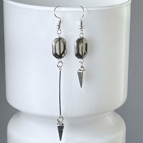 Czech glass earrings spike mismatched silver plate stainless steel electroplate