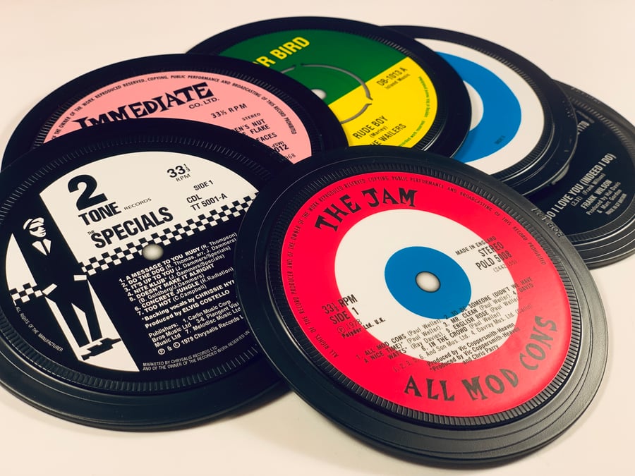 Mod - 6 coasters in a tin. The Jam, Small Faces, Reggae, Northern Soul, Specials