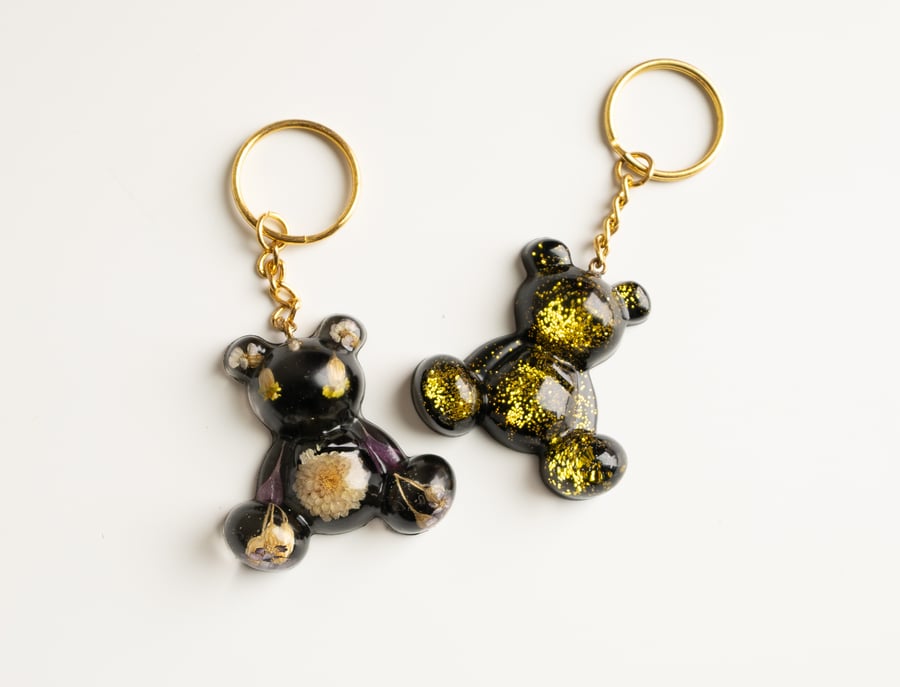Teddy bear keychain Resin jewellery Pressed flower gift  Emotional support
