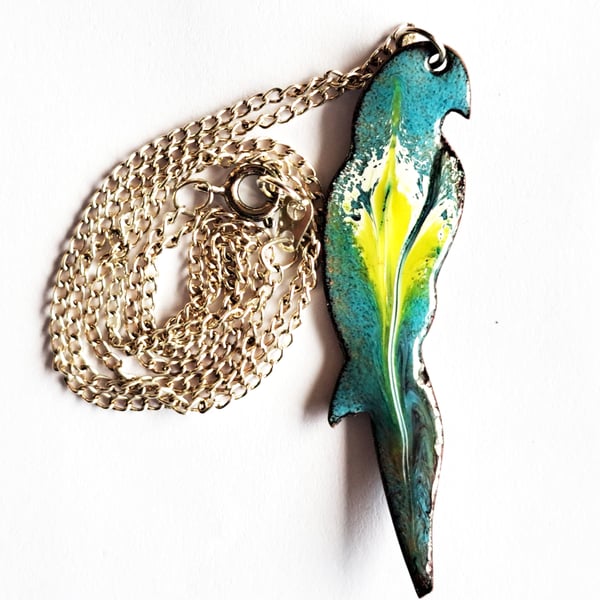 white and yellow over turquoise parrot pendant