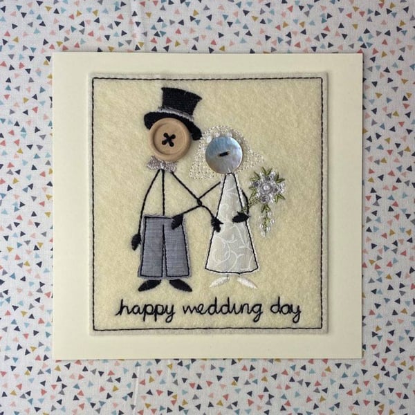 Mr and Mrs Wedding Card, Happy Wedding Day card, Embroidered Wedding Card