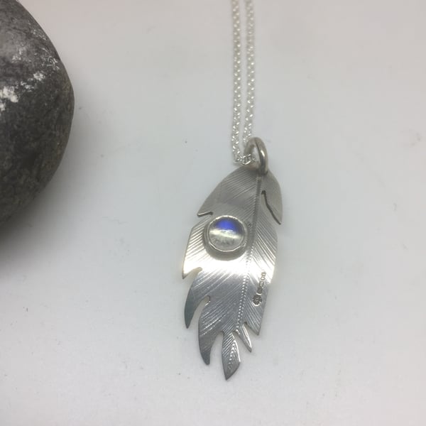 Moonstone feather pendant - small