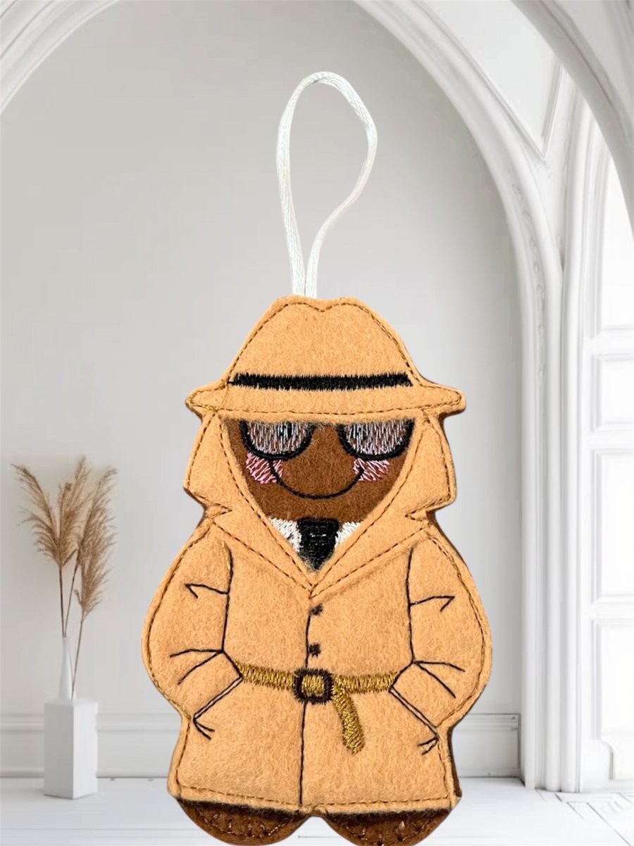 Spy Gingerbread man Embroidered Hanging Keepsake 