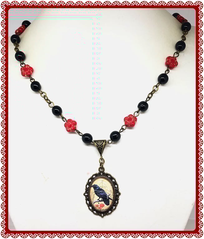 One of a Kind Raven cabochon necklace