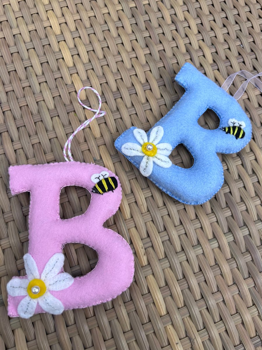 Personalised Initial Letter Hanging Decoration - Bee and Daisy Made to Order 