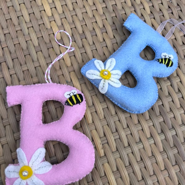 Personalised Initial Letter Hanging Decoration - Bee and Daisy Made to Order 