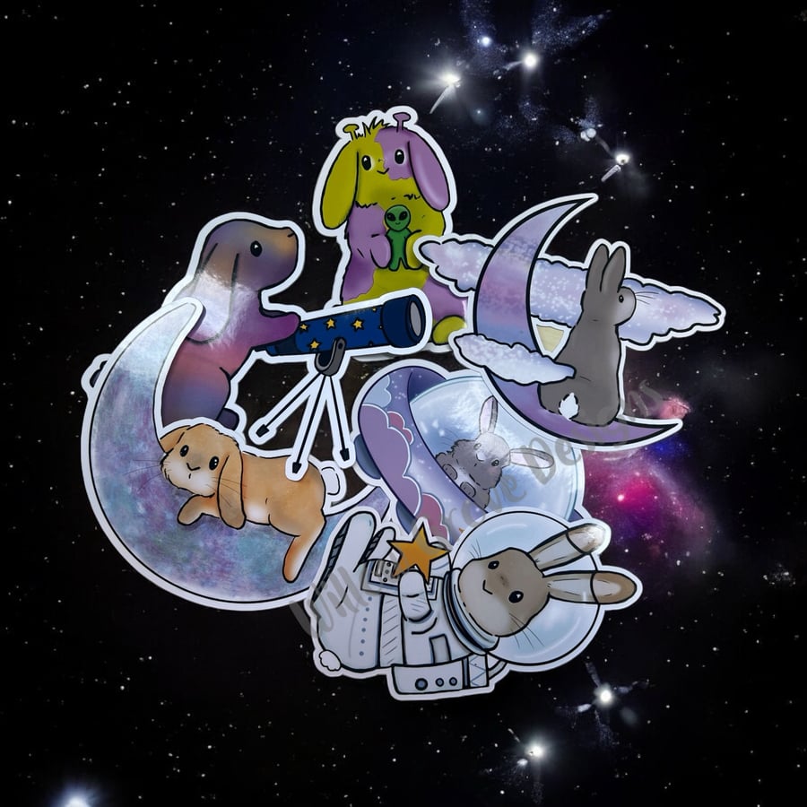 Bunnies in space large sticker collection 