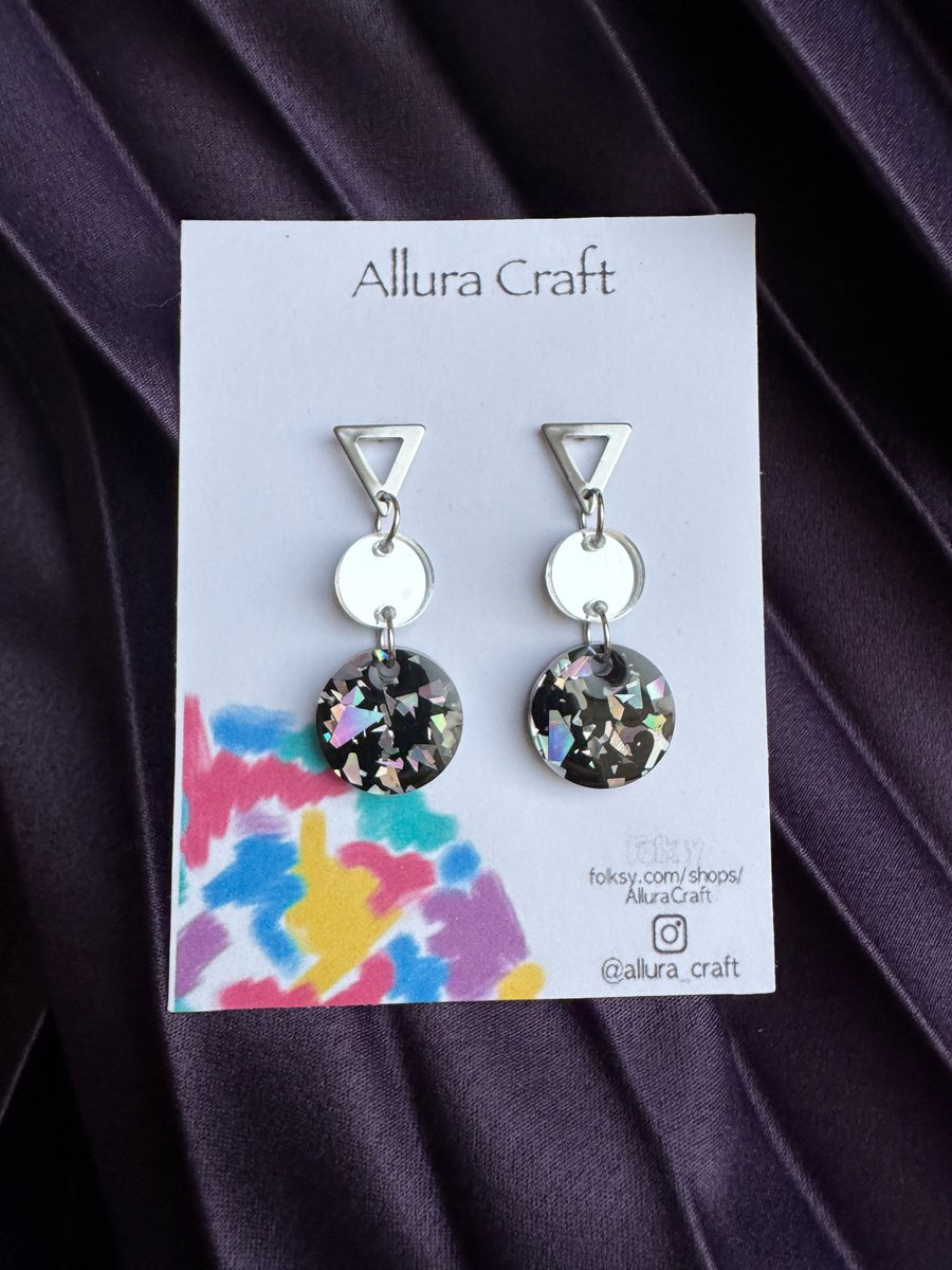 Acrylic Chunky Holo and Silver Earrings