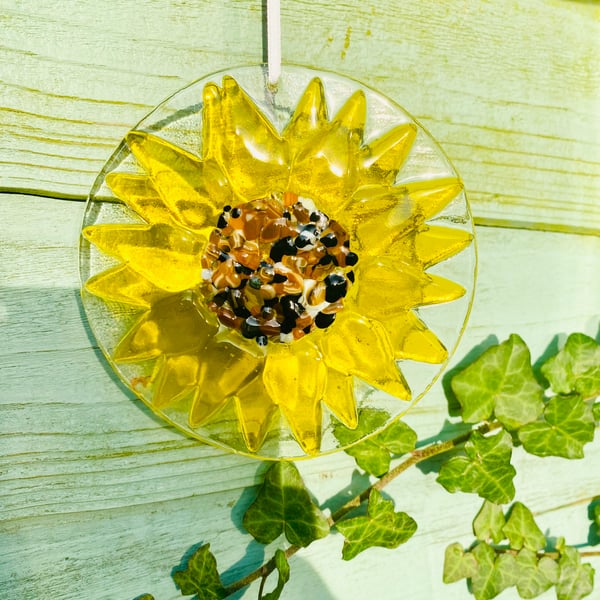 Fused glass sunflower sun catcher decoration flower 