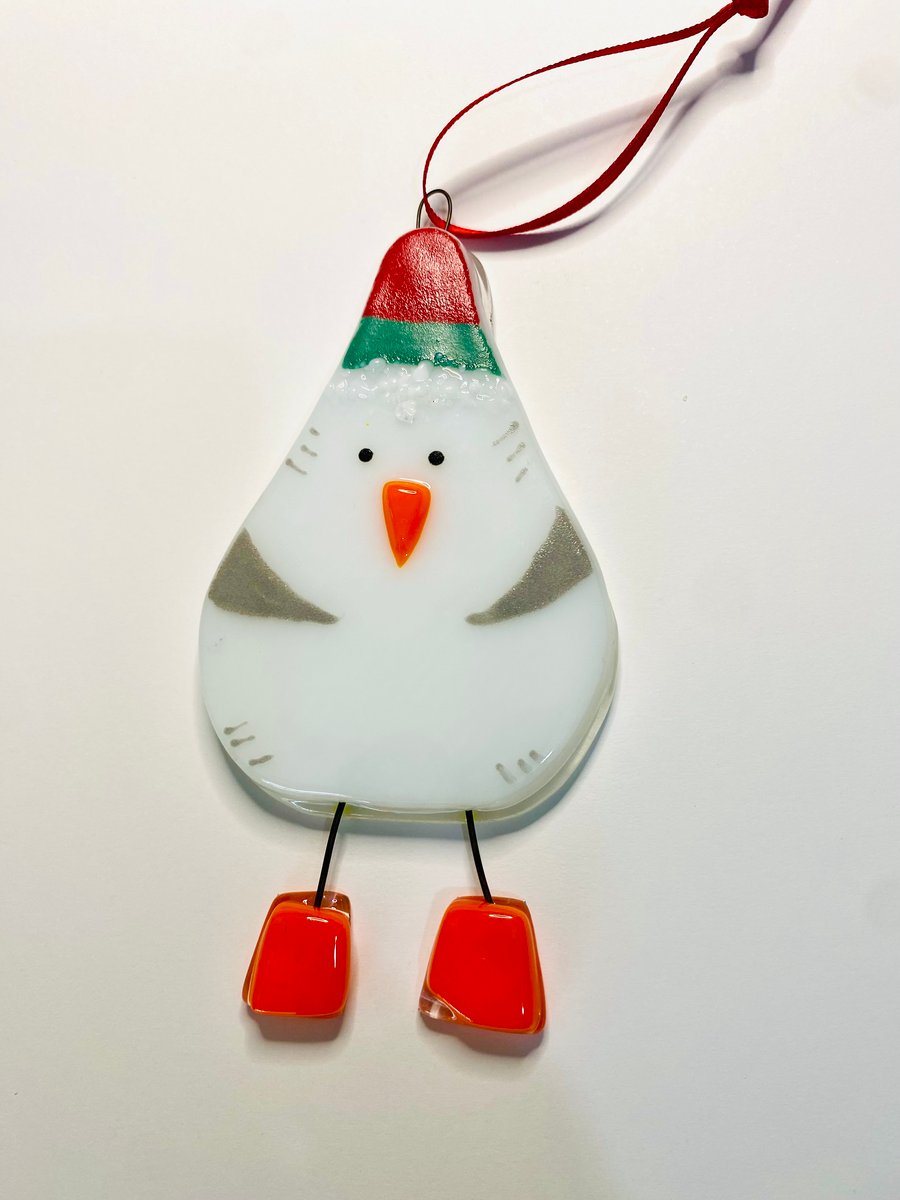 Fused glass Seagull Christmas tree decoration ornament 