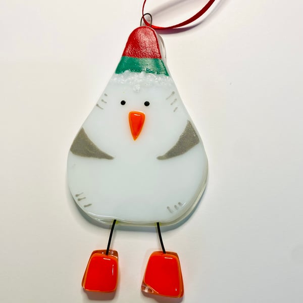 Fused glass Seagull Christmas tree decoration ornament 