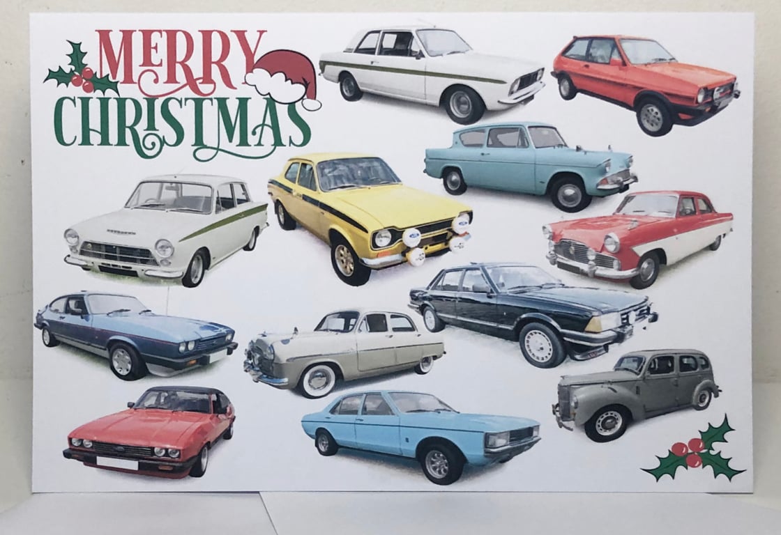Ford Classic Cars Xmas Cards (5x7in) - Seasons Greetings or Merry Christmas