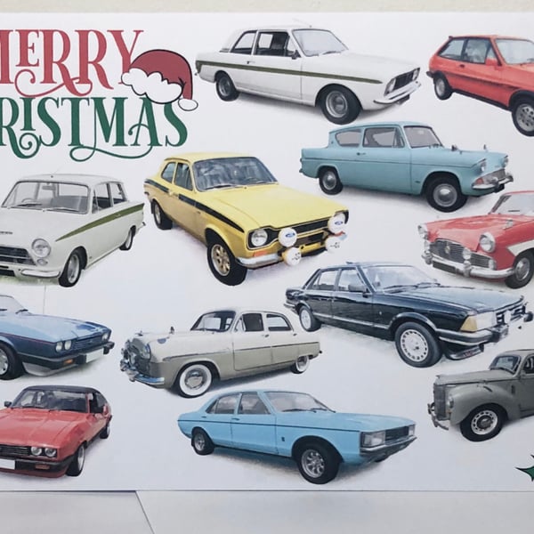 Ford Classic Cars Xmas Cards (5x7in) - Seasons Greetings or Merry Christmas