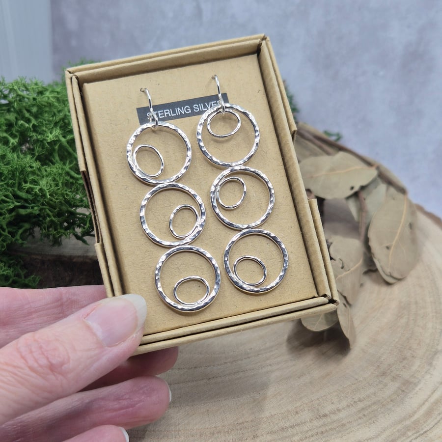 Sterling Silver Triple Circle Dangle Earrings (OOAK) (B)