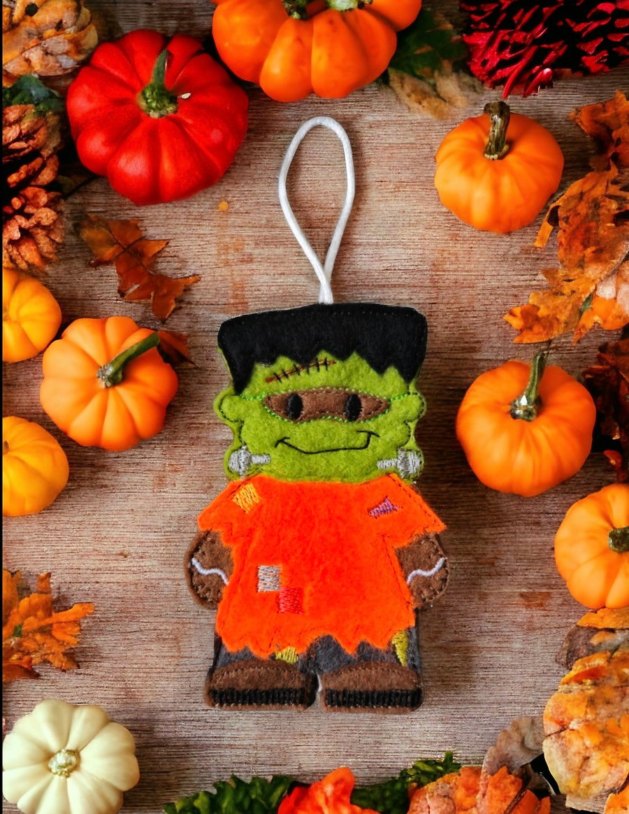 Frankenstein Gingerbread Embroidered Hanging Keepsake, Halloween 