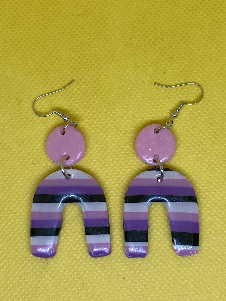 Handmade Polymer Clay Striped Arch Earrings, Pride Flag Colour, Dangle Earring