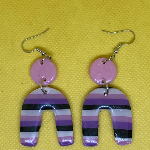 Handmade Polymer Clay Striped Arch Earrings, Pride Flag Colour, Dangle Earring