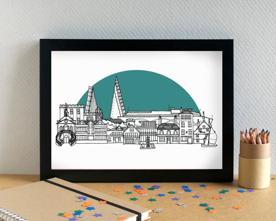 Poole Landmarks Skyline Art Print