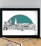 Poole Landmarks Skyline Art Print - Image 1