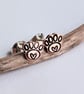 Copper Paw Print and Heart Stud Earrings - Sterling Silver Posts