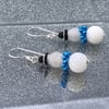 Frosted Agate Snowman Earrings With Blue Scarf