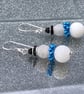 Frosted Agate Snowman Earrings With Blue Scarf - Image 1