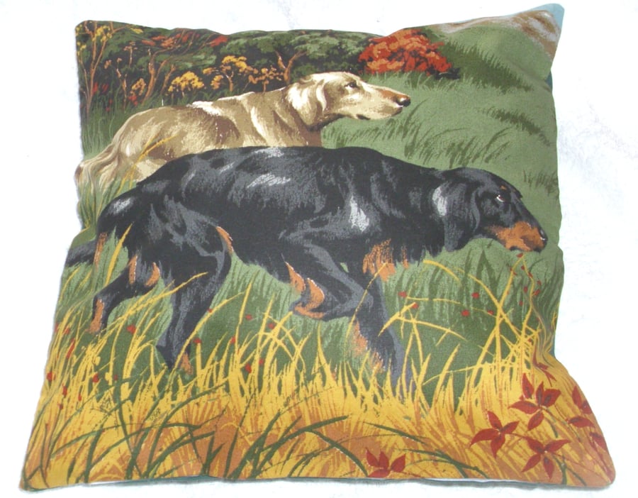 Gun Dogs walking in a field cushion