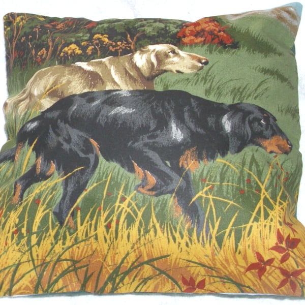 Gun Dogs walking in a field cushion