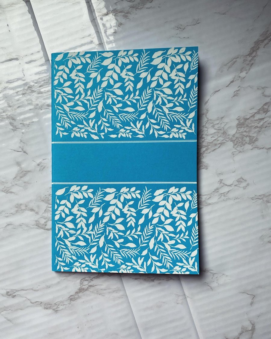 Blue Botanical Print A5 Handprinted Lined Notebook 