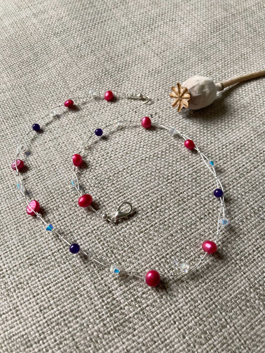 Pink Freshwater Pearl, Jade & Crystal Floating Necklace, PERFECTLY IMPERFECT