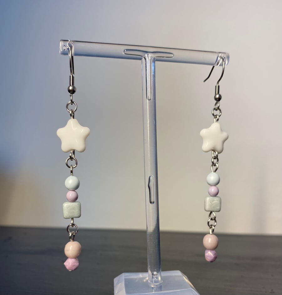 Linette - pastel and white star Earrings 