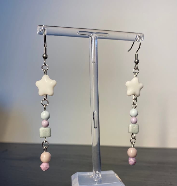 Linette - pastel and white star Earrings 